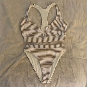 Striped Bikini Set - Pink metalic and White